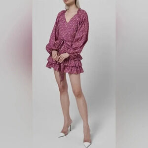 LOVESHACKFANCY Rina Ruffled Mini Dress in Cherry Wine Size 12